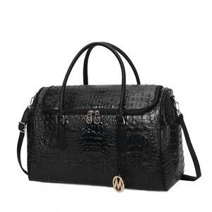 NEW MKF COLLECTION women’s rina crocodile embossed duffle bag in black